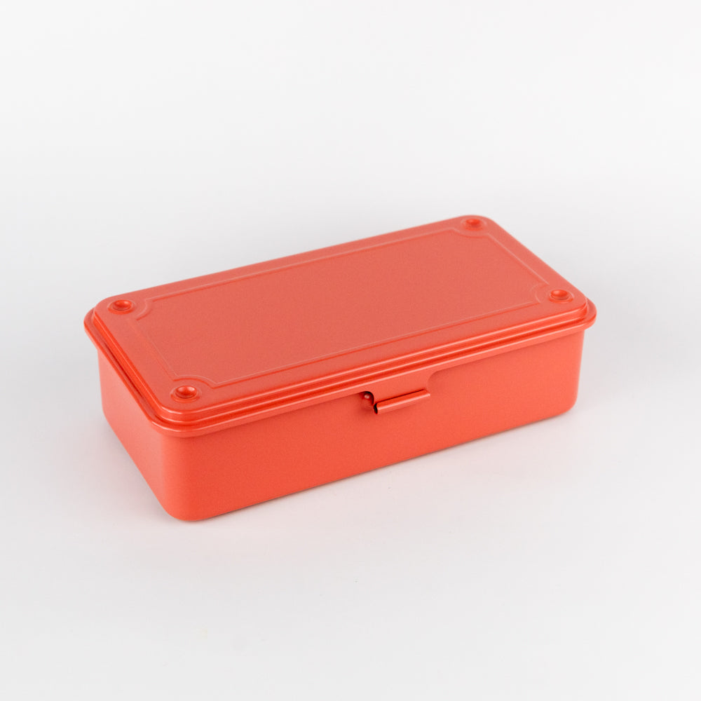 Orange rectangular plastic box on a white background