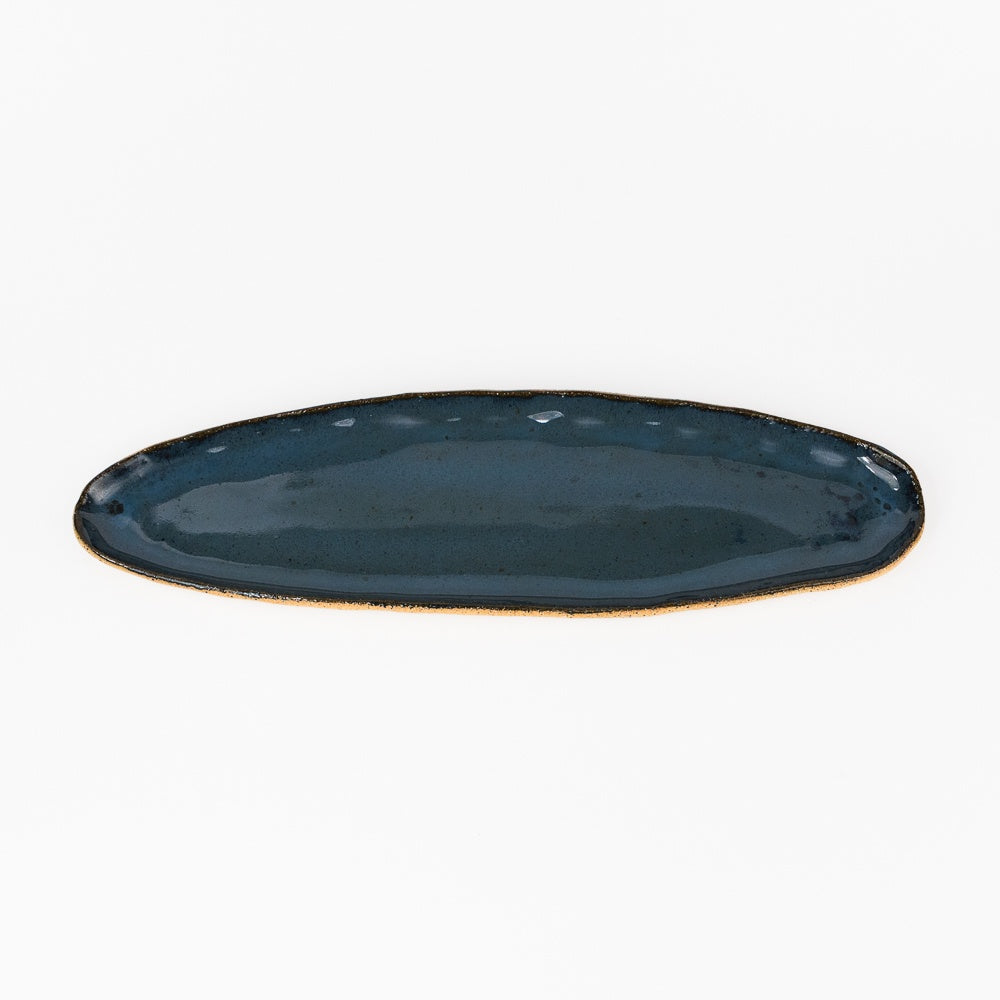 Skinny Oval Ceramic Tray - Midnight Blue
