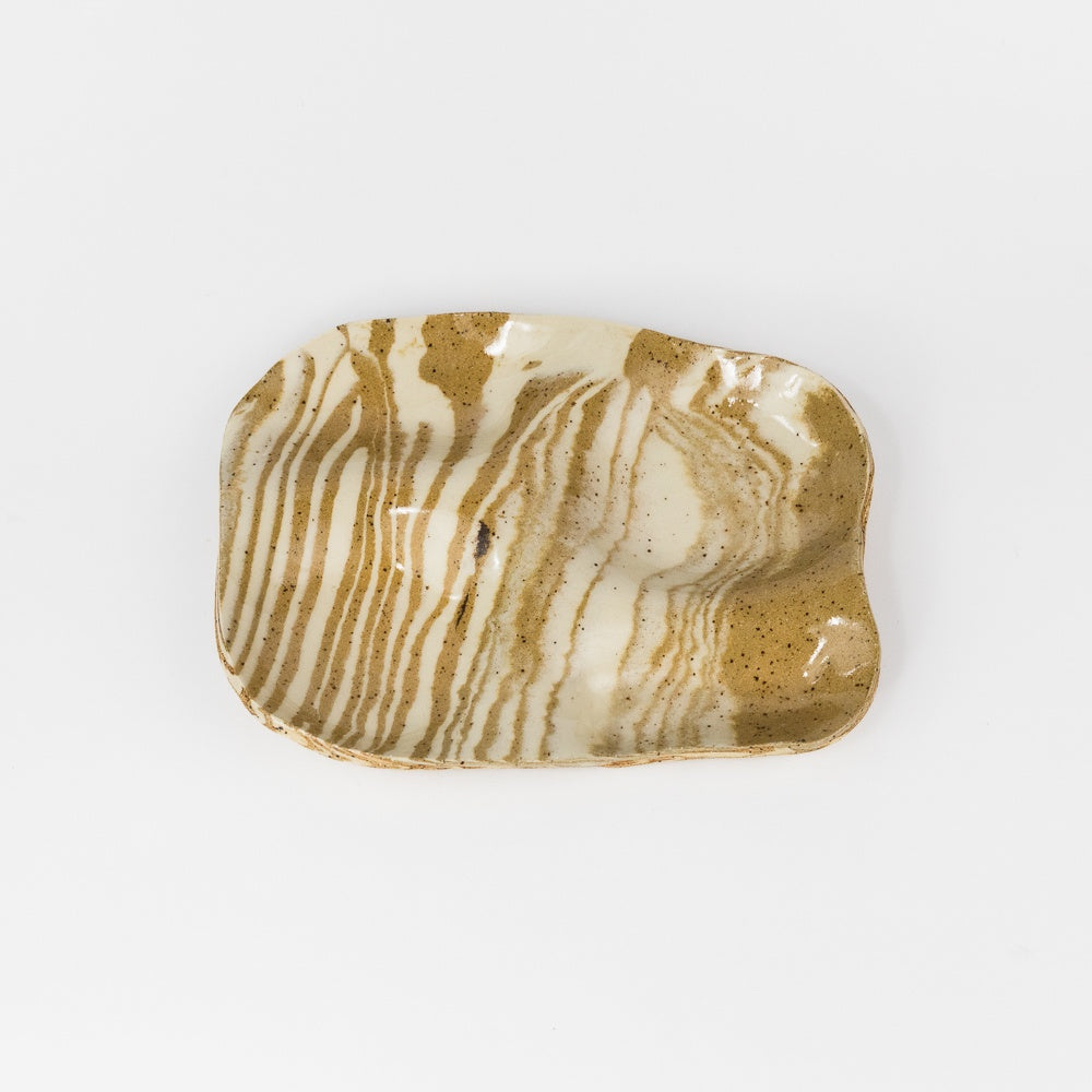 Ceramic Snack Plate - Beige and White Striped