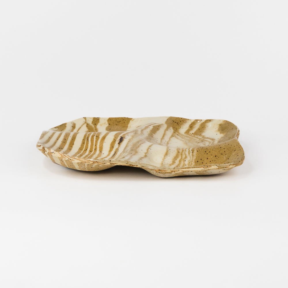 Ceramic Snack Plate - Beige and White Striped