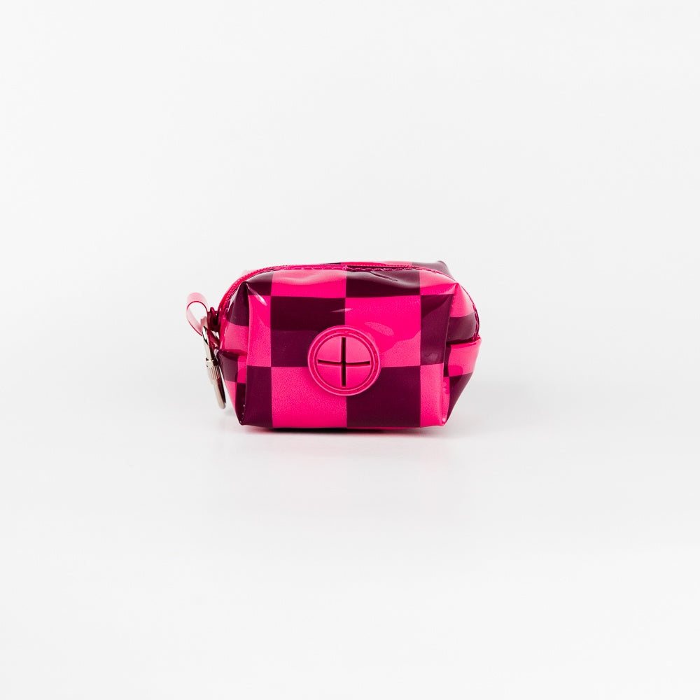 Checkered Vinyl Pouch - Pink/Burgandy