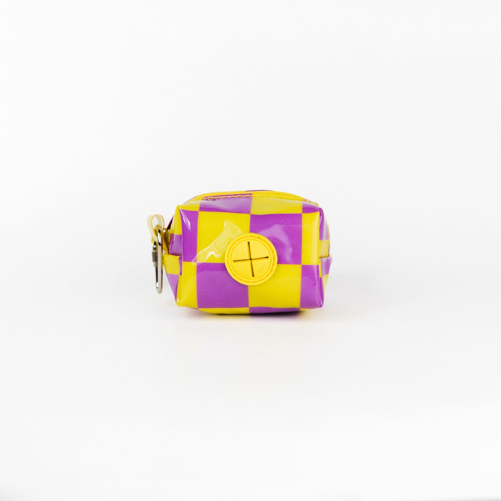 Checkered Vinyl Pouch - Yellow/Purple