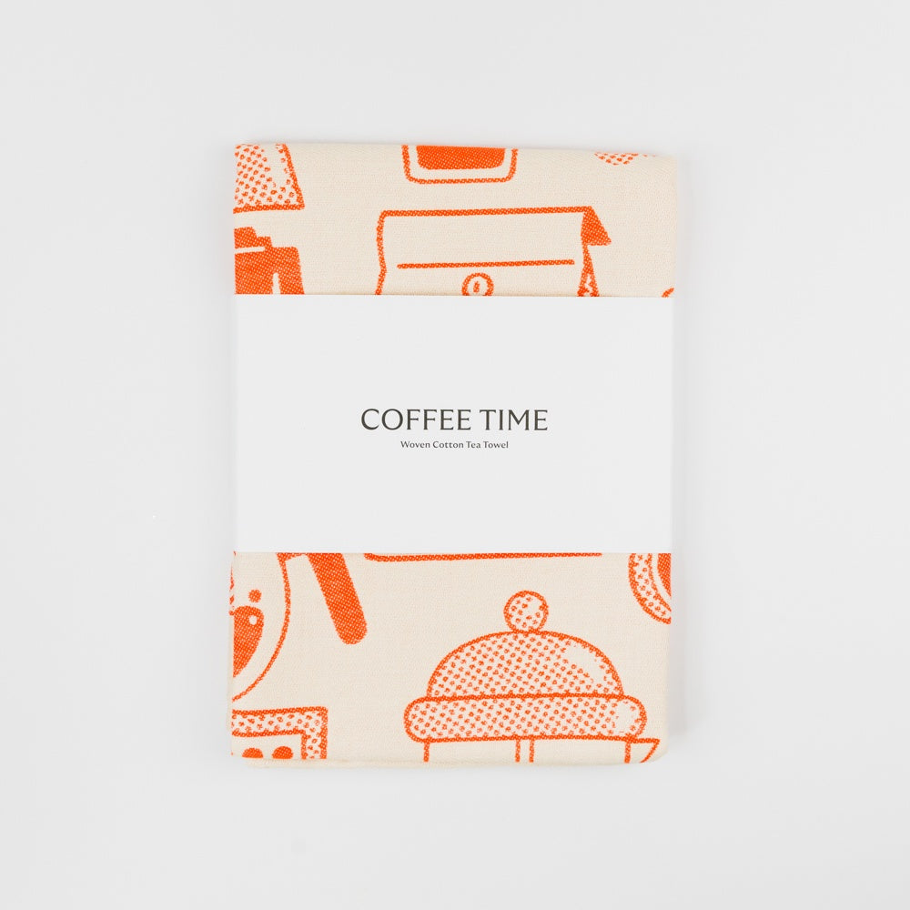 Coffee Time Tea Towel - Red/Beige