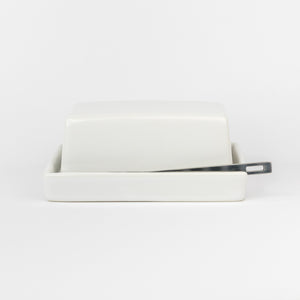 Butter Dish with Stainless Steel Knife - White