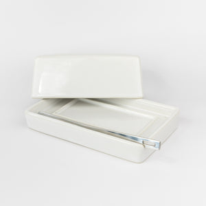 Butter Dish with Stainless Steel Knife - White