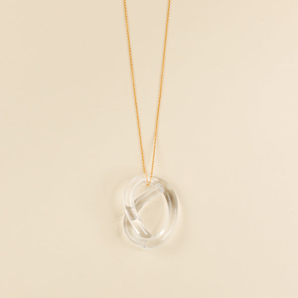 Lucite Knot Necklace - Clear, Gold