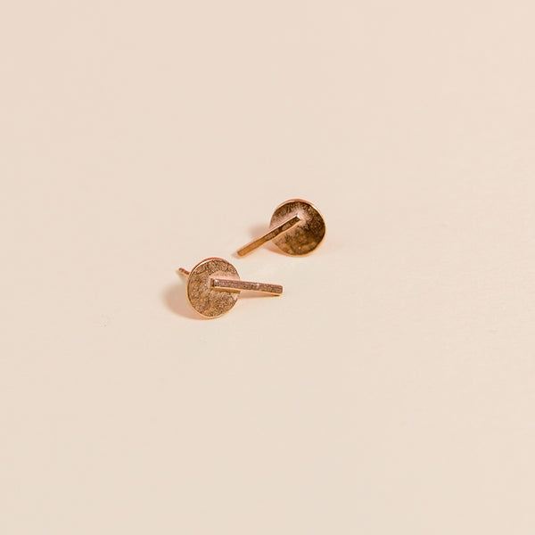 Disc Line Stud Earrings - Rose Gold