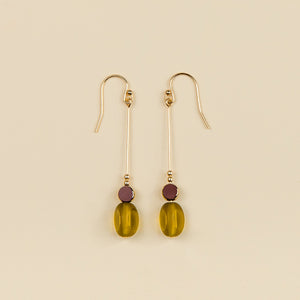 Deco Double Drop Earrings - Burgundy and Olive