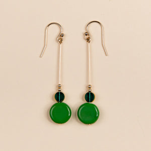 Deco Double Drop Earrings - Teal and Opaque Green