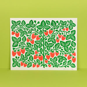 Garden Series: Strawberry Risograph Print
