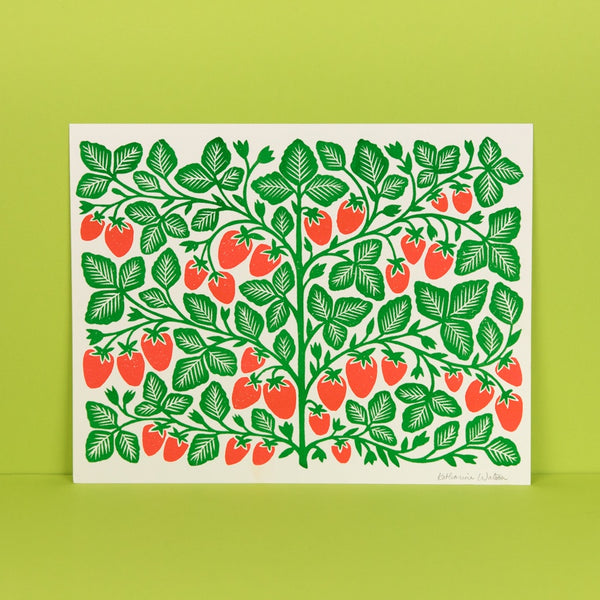 Garden Series: Strawberry Risograph Print