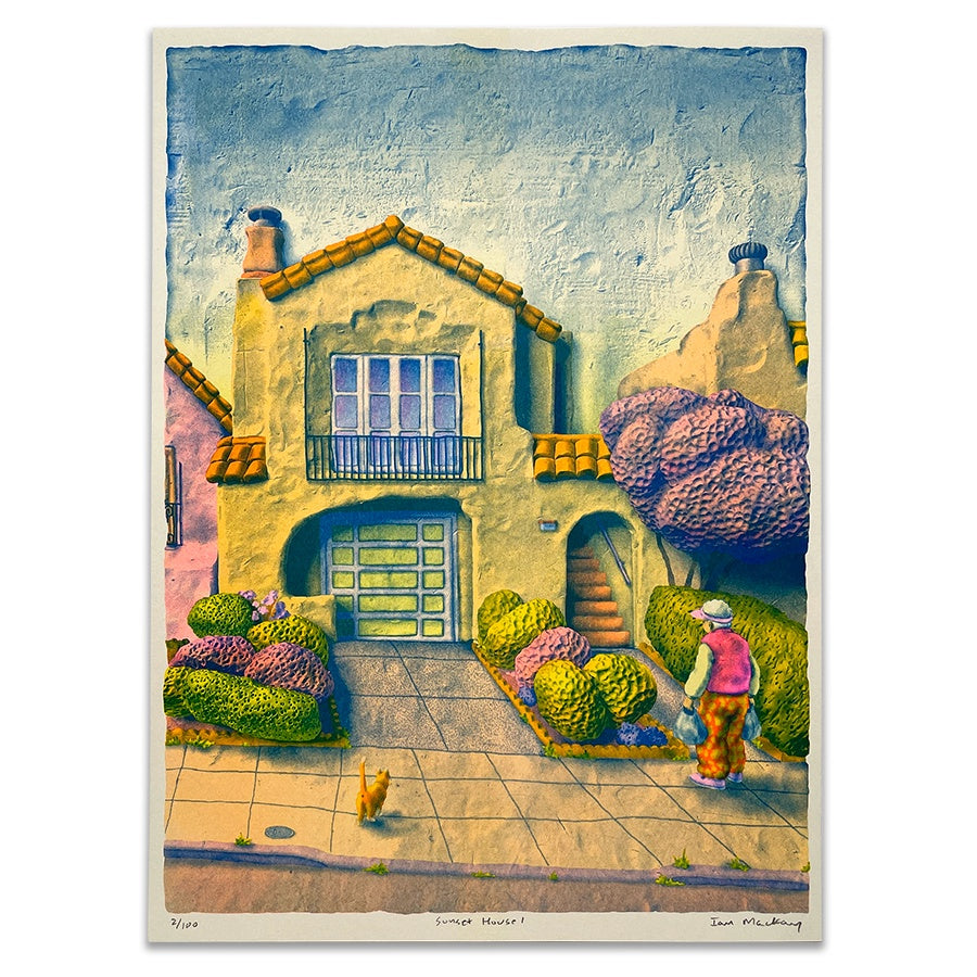 Sunset House 1' risograph print