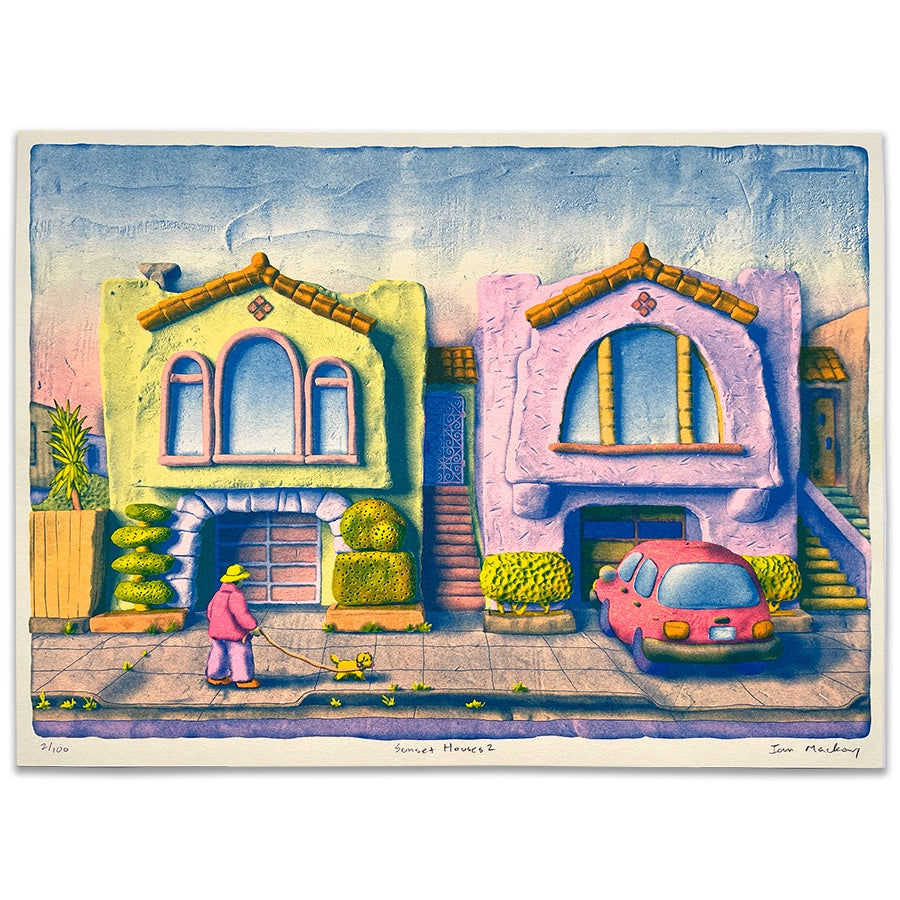 Sunset Houses 2' risograph print