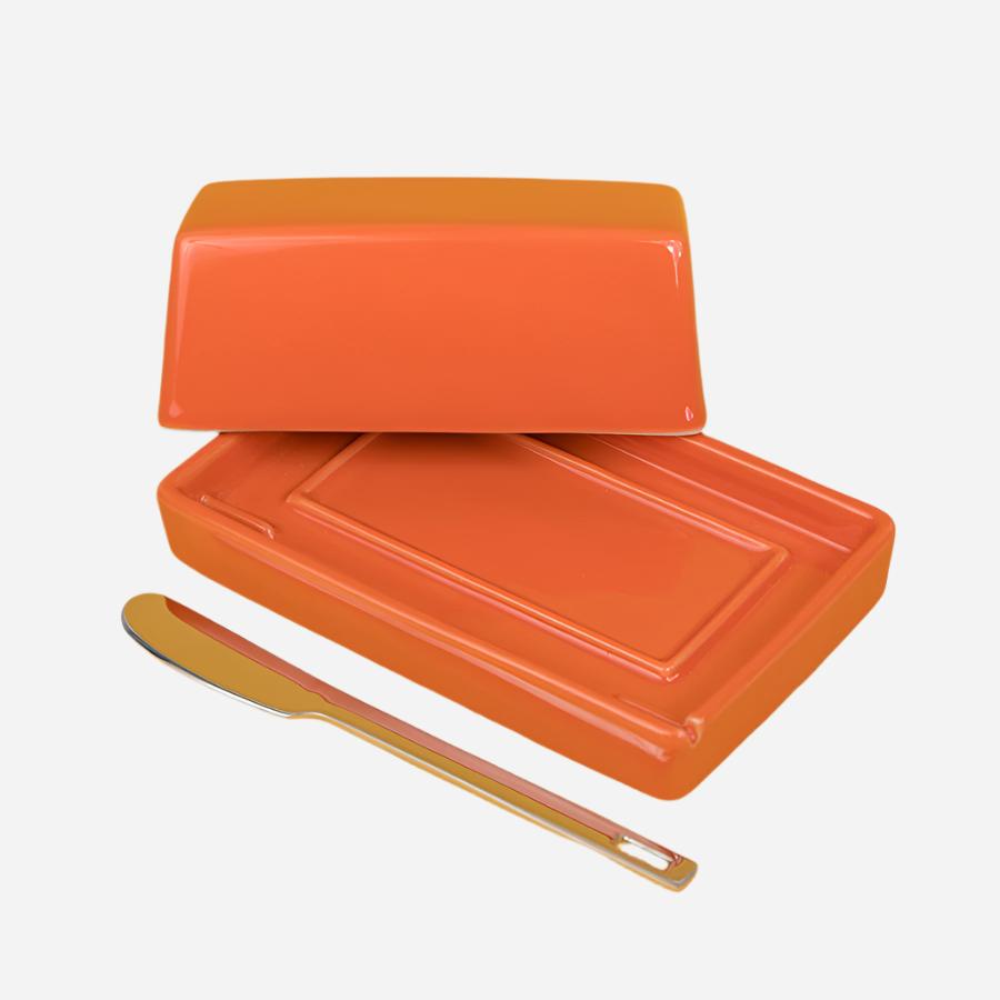 Butter Dish with Stainless Steel Knife - Carrot