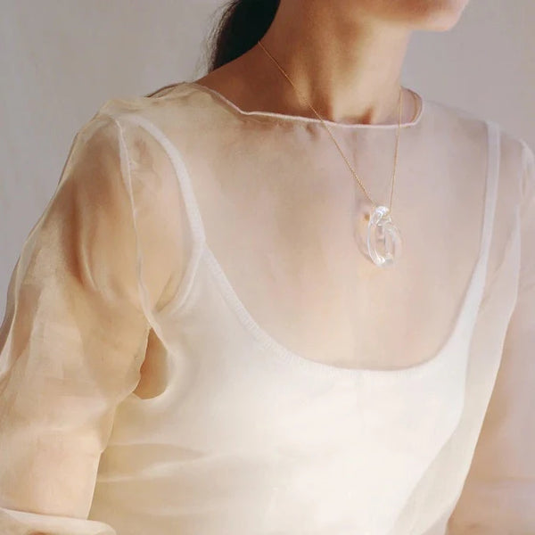 Lucite Knot Necklace - Clear, Gold