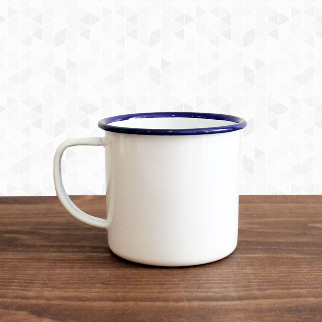 White Enamel Mug with Blue Rim